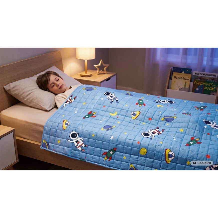 Rebel PREMIUM kokvilnas svara sega, sensorā sega bērniem, 100x150 cm, 3kg, kosmoss – 5