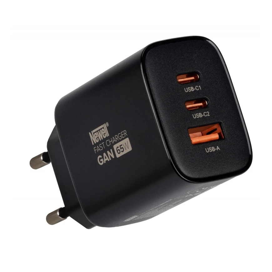 Lādētājs - Newell GaN 65 W lādētājs ar 2 USB-C un 1 USB-A pieslēgvietām - Melns