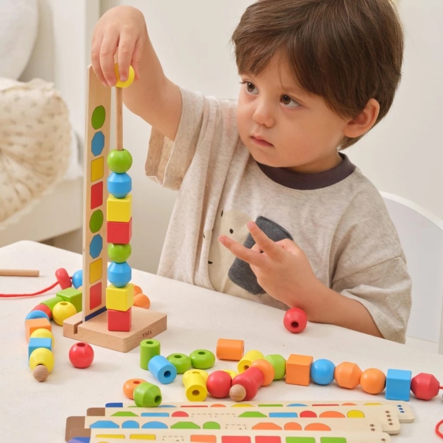 Viga Toys VIGA wooden beads threading sequences patterns 64 pcs 3+ – 3