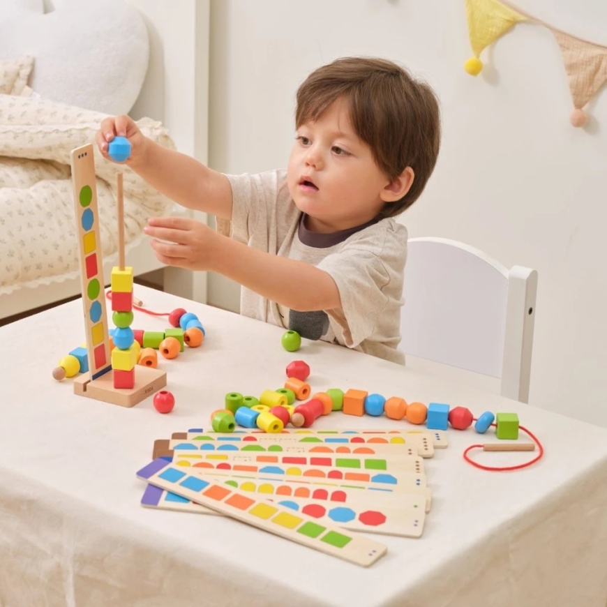 Viga Toys VIGA puuhelmi narunauhojen kuvioihin 64 kpl 3+ – 5