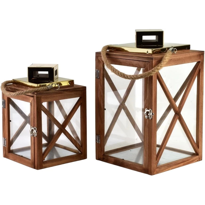 Mondex Since 1986 LEVI GOLD Complete 2 Lanterns 20.5x20.5x36cm/17x17x26cm Golden Dach, String