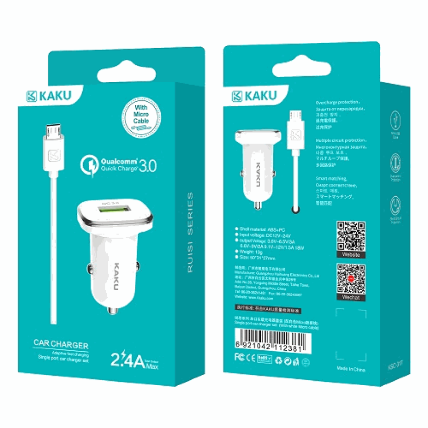 iKaku KSC-317 автомобильное зарядное устройство QC 3.0 18W с Micro USB