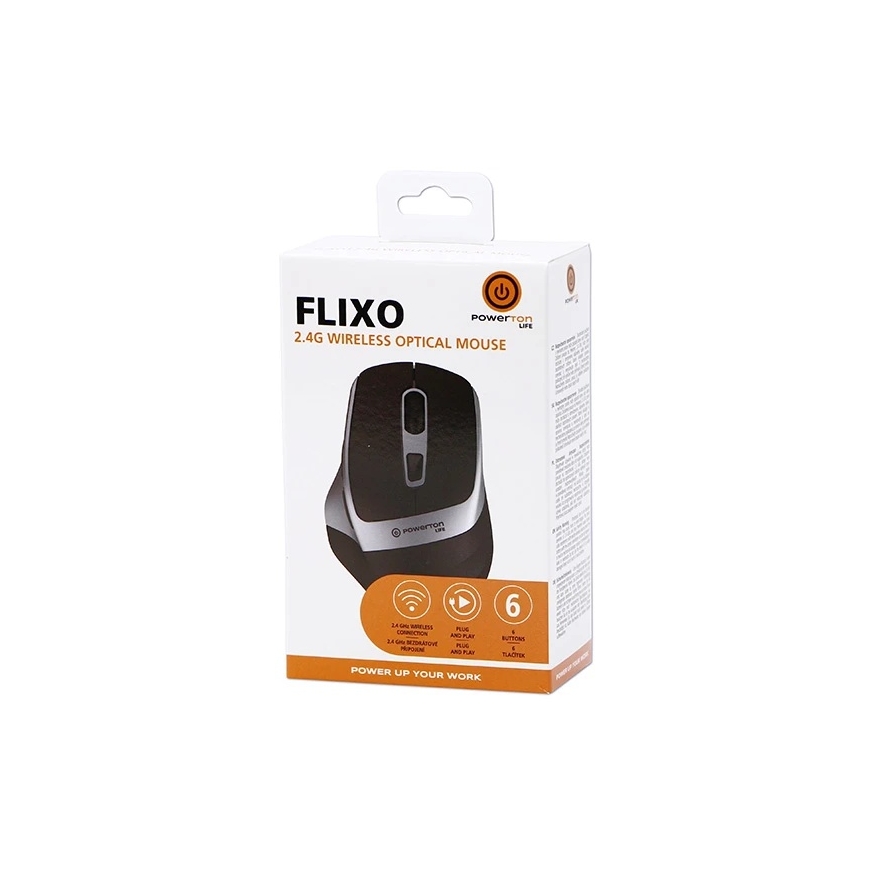 Powerton LIFE FLIXO Juhtmevaba Hiir, Must-Hõbe, 1600DPI – 3