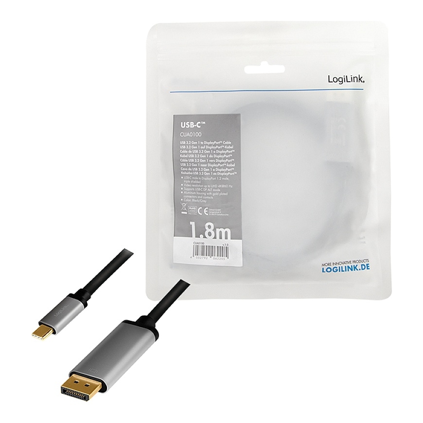 LogiLink CUA0100 cable gender changer DisplayPort USB 3.2 Gen1 Type-C Black, Grey – 4