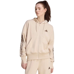 Naiste adidas Seasonal Essentials Animal Print 3-Stripes täispika lukuga kapuutsiga sviiter sand värv KH1547 (L)