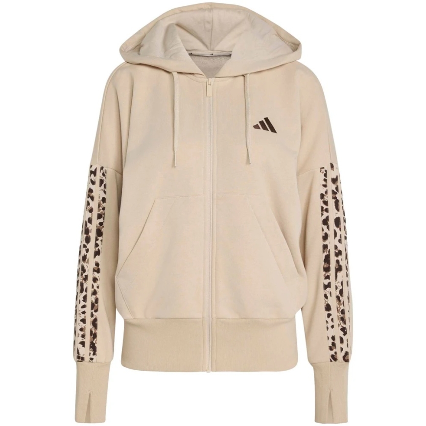 Naiste adidas Seasonal Essentials Animal Print 3-Stripes täispika lukuga kapuutsiga sviiter sand värv KH1547 (L) – 2