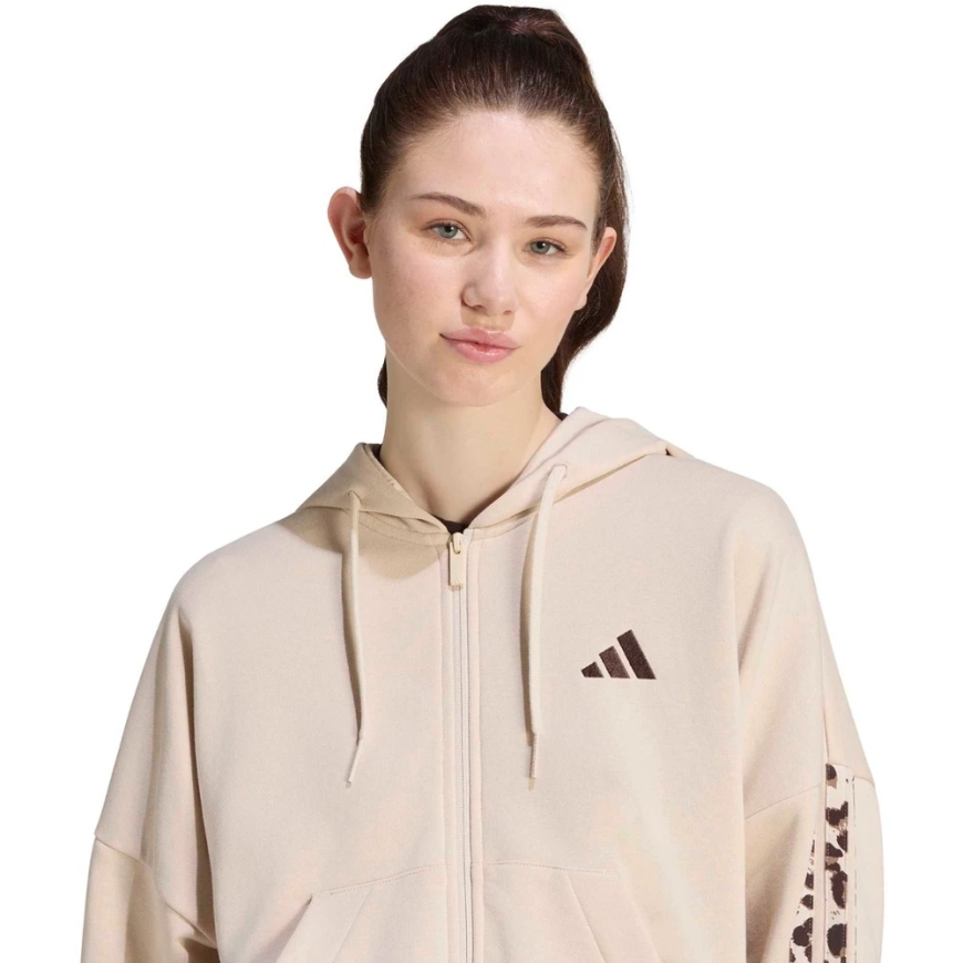 Women's adidas Seasonal Essentials Animal Print 3-Stripes Full-Zip Hooded Sweatshirt sand color KH1547 (L) – 4
