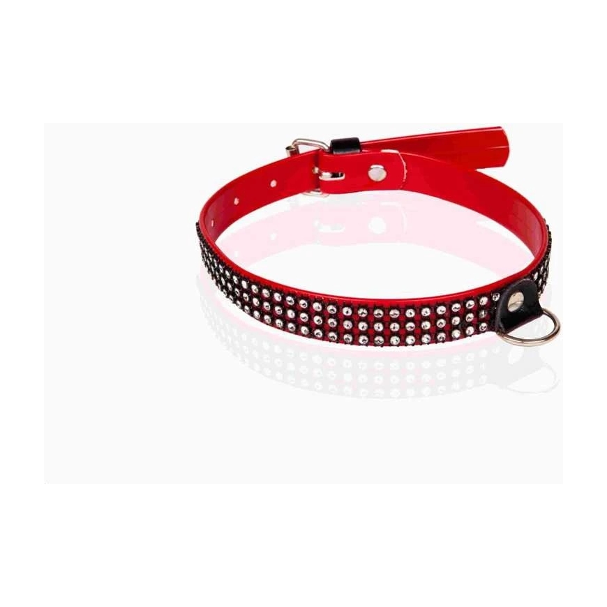 Whips Collections whip - WHIPS lacquer, women's collar with crystals, red, 2 cm – 2