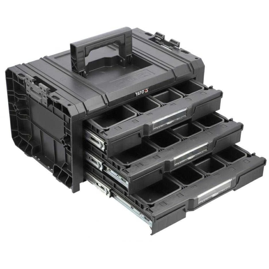 Yato Modular Storage Box with Three Drawers, Portable Tool Organizer, Polypropylene Construction, Compatible with S12 System, Wo