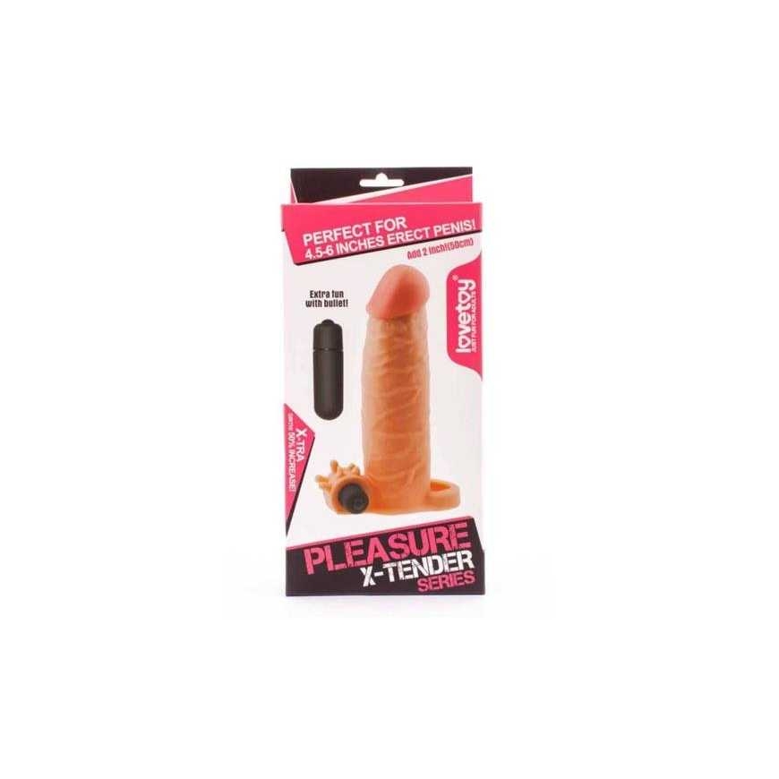 Lovetoy Lisää 2 tuuman "Pleasure X Tender" Värisevä Peniksen Suojus Pehme Nahalla