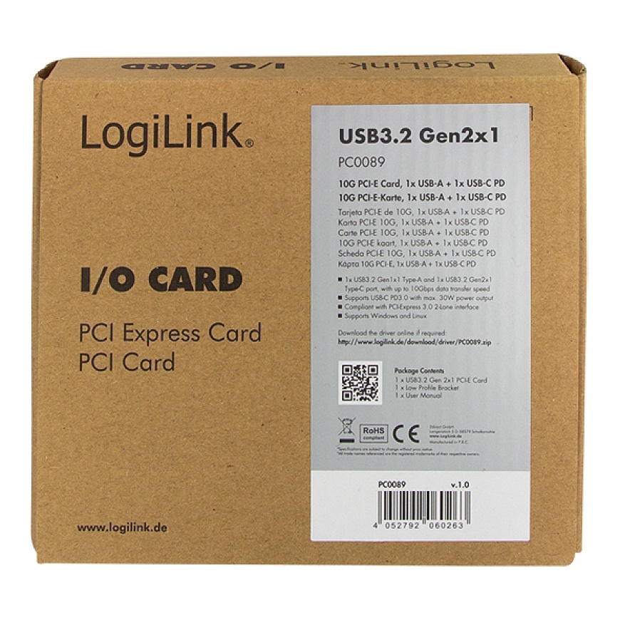 LogiLink PC0089 interfeisa karte/adapteris Iekšējs USB 3.2 Gen 2 (3.1 Gen 2) – 3
