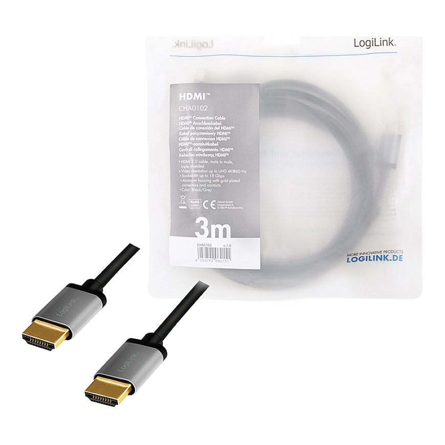 LogiLink CHA0102 HDMI cable 3 m HDMI Type A (Standard) Black, Grey – 4