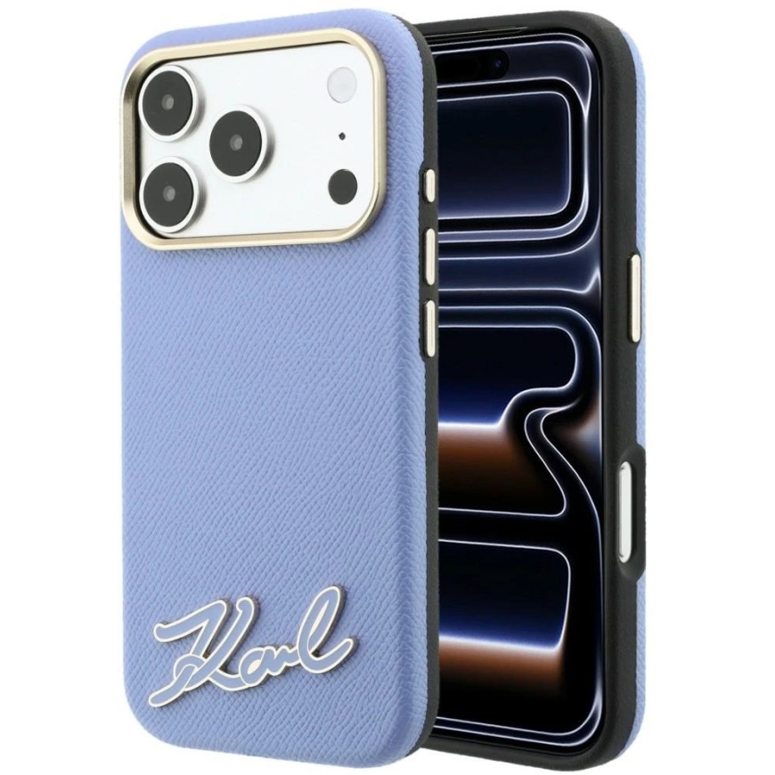 Karl Lagerfeld Grained ar sveķu parakstu logotipu MagSafe mac iPhone 18 Pro Max / 17 Pro Max - Gaiši zila – 2
