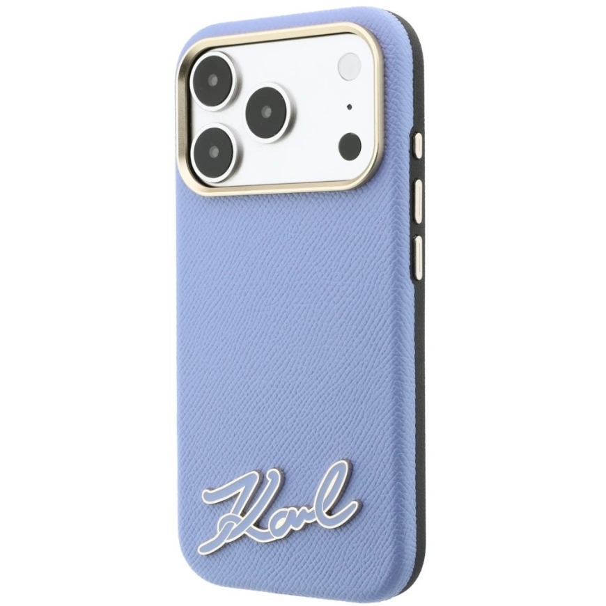 Karl Lagerfeld Grained ar sveķu parakstu logotipu MagSafe mac iPhone 18 Pro Max / 17 Pro Max - Gaiši zila – 3