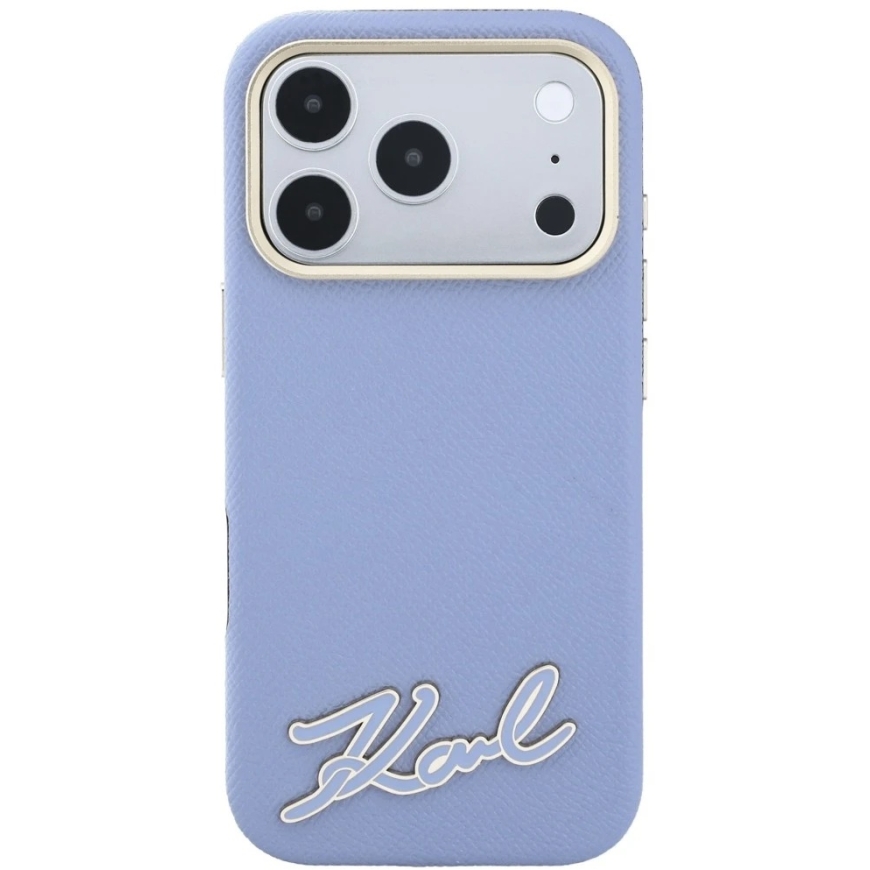 Karl Lagerfeld Grained with Resin Signature Logo MagSafe Case for iPhone 18 Pro Max / 17 Pro Max - Light Blue – 4