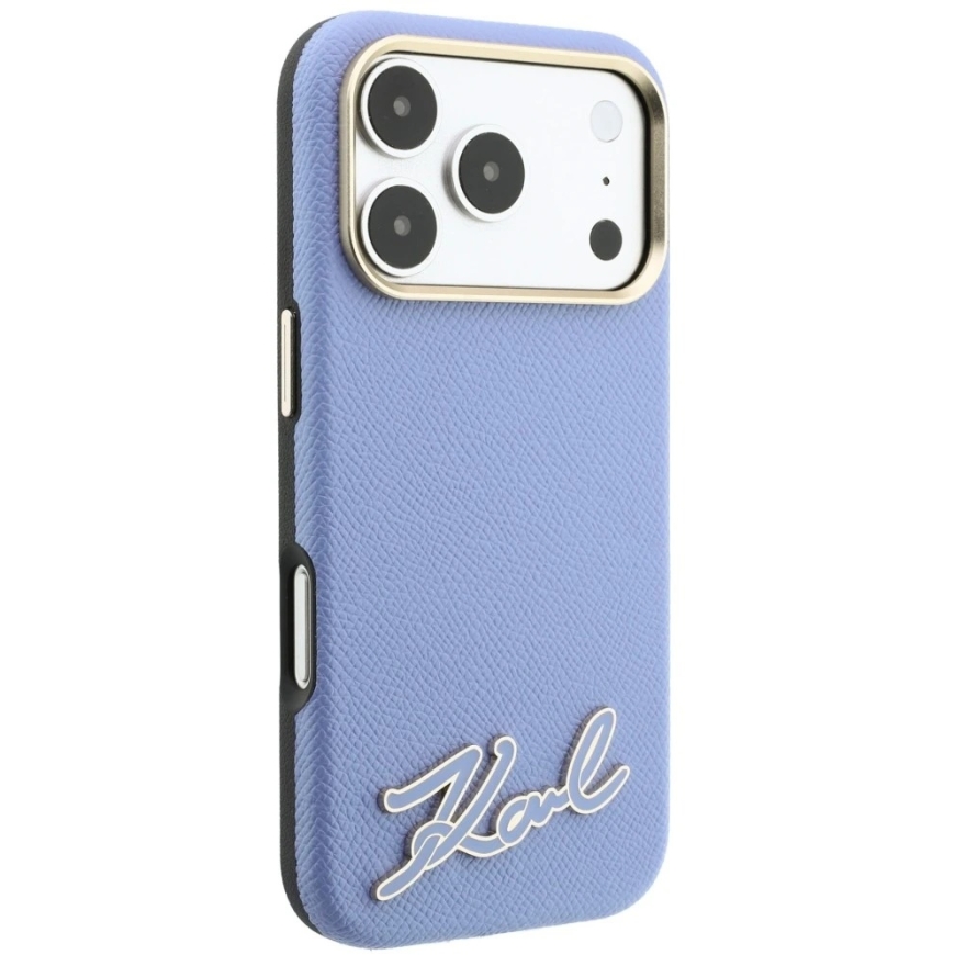 Karl Lagerfeld Grained ar sveķu parakstu logotipu MagSafe mac iPhone 18 Pro Max / 17 Pro Max - Gaiši zila – 5