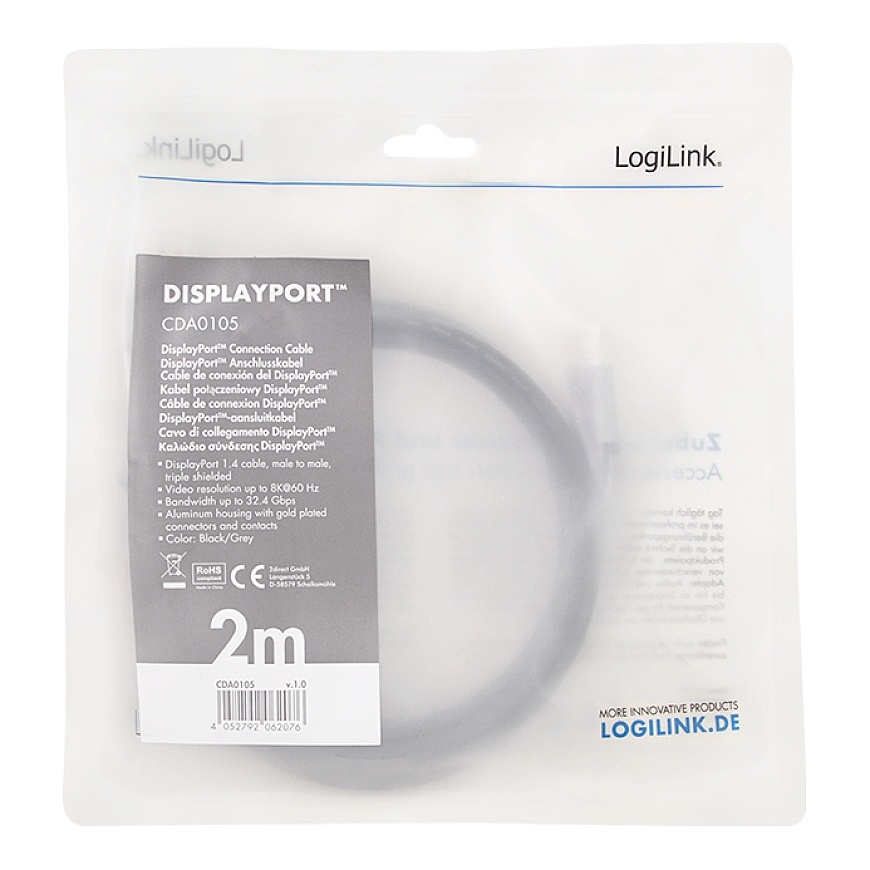 LogiLink CDA0105 DisplayPort кабель 2 m Черный, Серый – 3