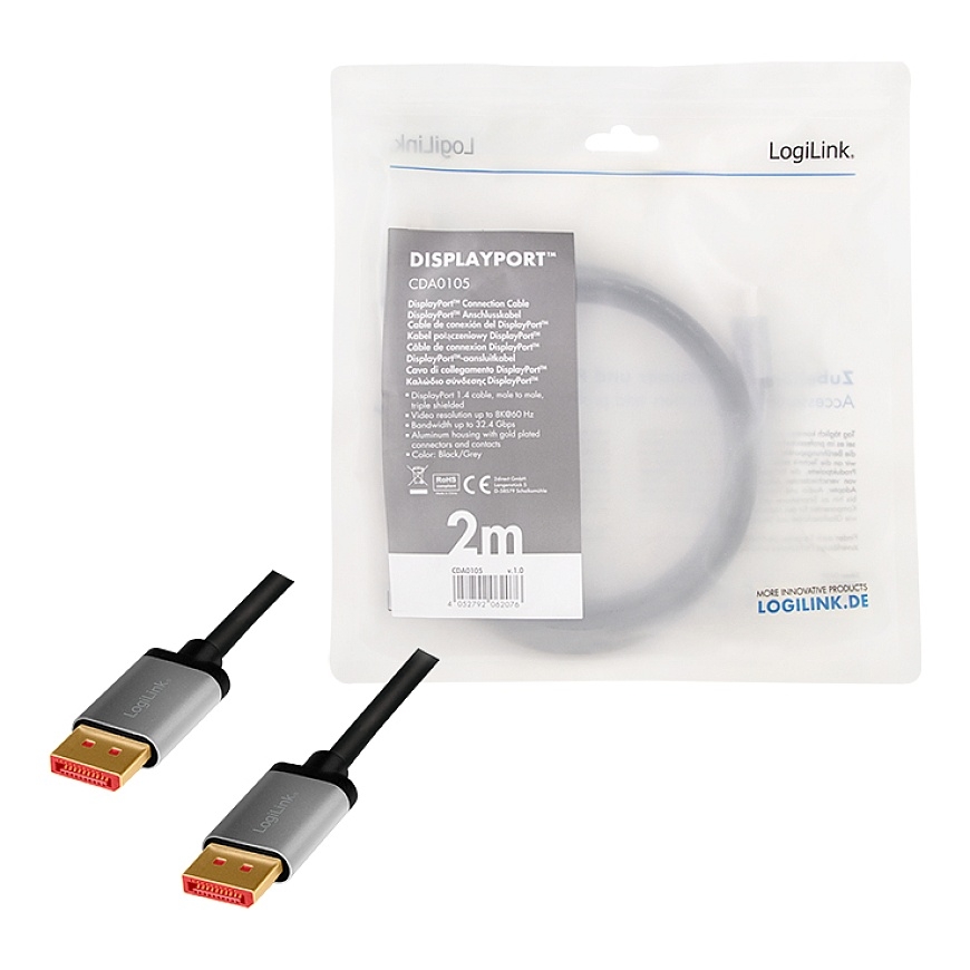 LogiLink CDA0105 DisplayPort-kaabel 2 m Must, Hall – 4