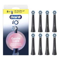 Oral-B iO Gentle Care replacement brush heads, black, 8 pieces