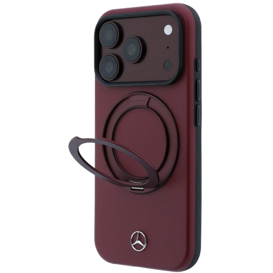 Dėklas Mercedes Leather with Ring Stand MagSafe do iPhone 18 Pro / 17 Pro bordo spalvos – 2