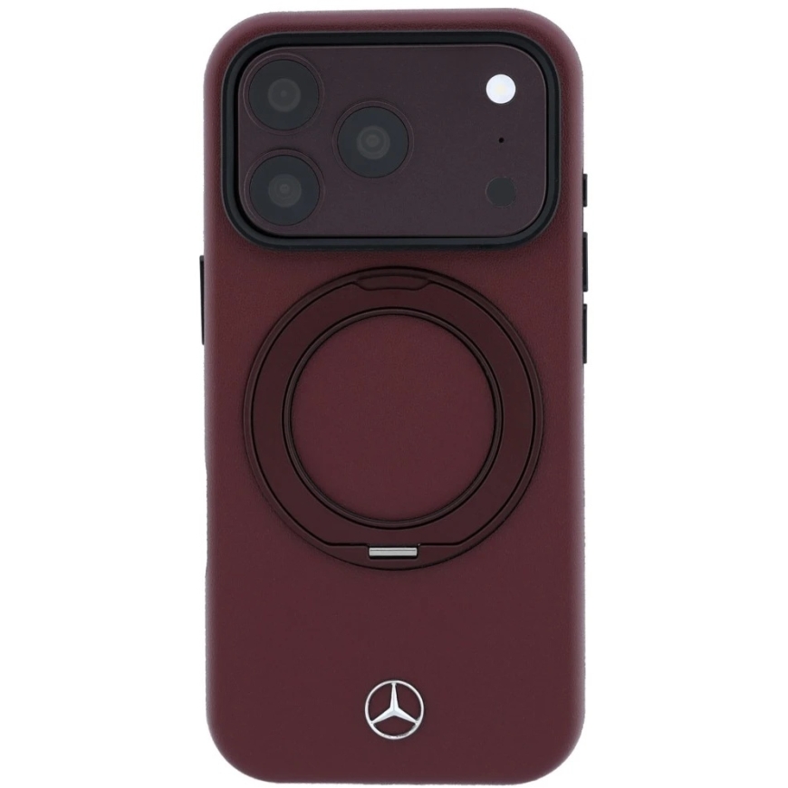 Mercedes ādas vāciņš ar gredzena statīvu MagSafe iPhone 18 Pro / 17 Pro bordo krāsā – 3