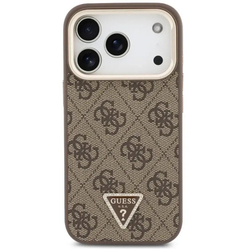 Guess 4G PU trīsstūra logo un statīva kamera Magsafe maciņš iPhone 18 Pro / 17 Pro brūns – 3