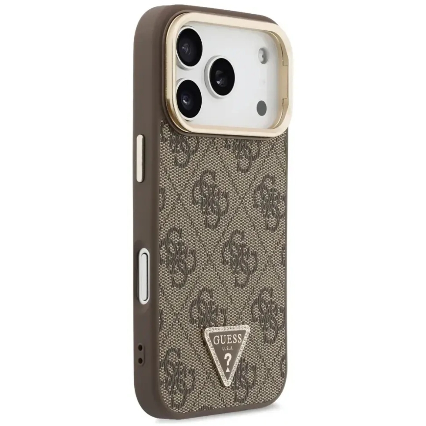 Guess 4G PU Triangle Logo & Stand Camera Magsafe Case for iPhone 18 Pro / 17 Pro brown – 4