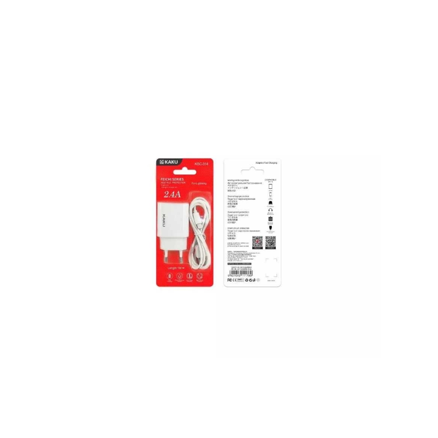 iKaku KSC-314 EU зарядное устройство + USB на Lightning 2.4A 1м белое – 2