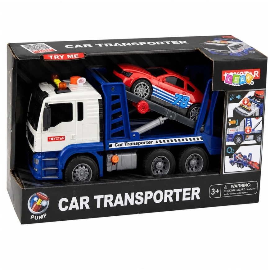 Lean Toys Mänguauto veoauto spordiautoga, sinine ja valge, 31,5 × 19,5 × 11 cm – 3