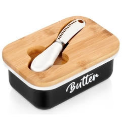 Butter Dish with Bamboo Lid and a Small Knife, 16 x 10.5 x 6.5 c