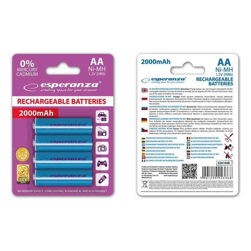 Uzlādējamās AA / R6 2000mAh 4 iepakojums no Esperanza – 2