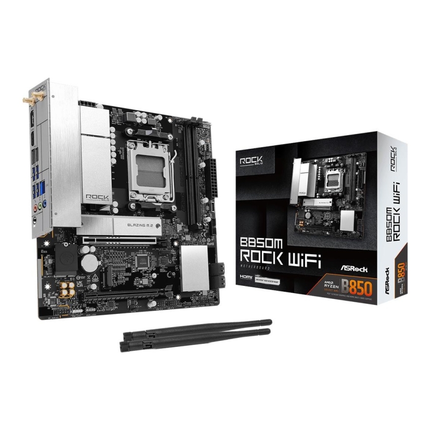 Peamineplaat ASROCK AMD B850 Socket AM5 micro ATX RAM DDR5-SDRAM 2xSlotid Wi-Fi Jah Bluetooth Jah 1xM.2 (M) pesa B850MROCKWIFI