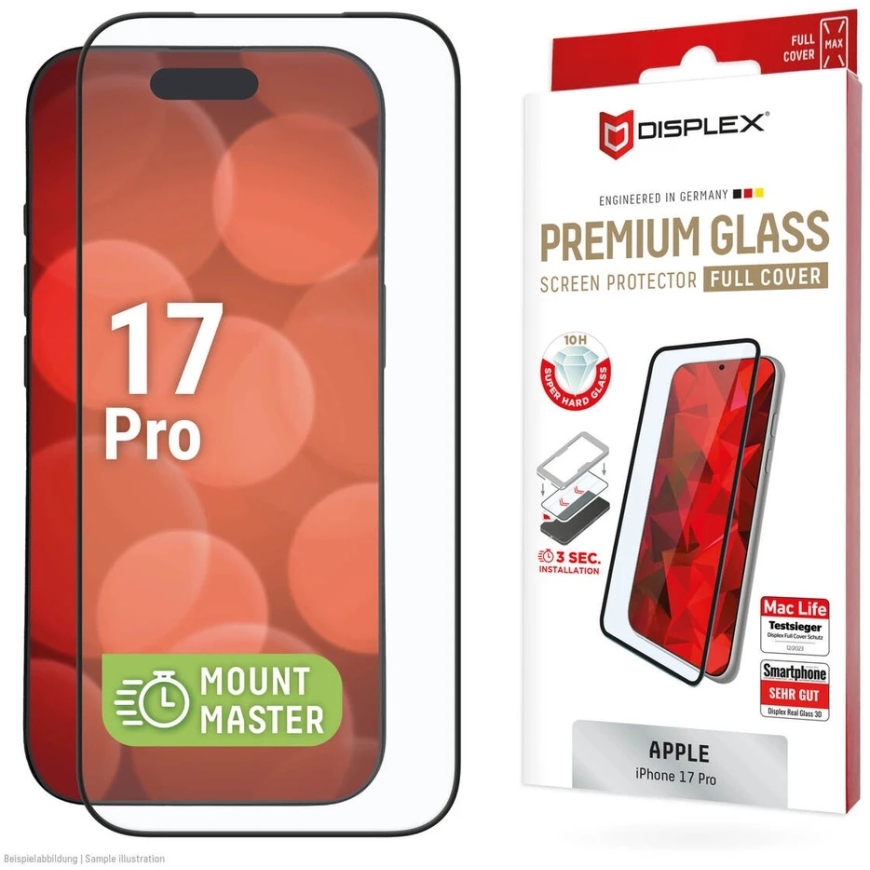 Apple iPhone 17 Pro Premium screen protector glass MM, made by Displex, transparent