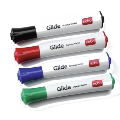 Nobo Glide Drywipe marķieris 4 pcs Lodes gals Melns, Zils, Zaļš, Sarkans