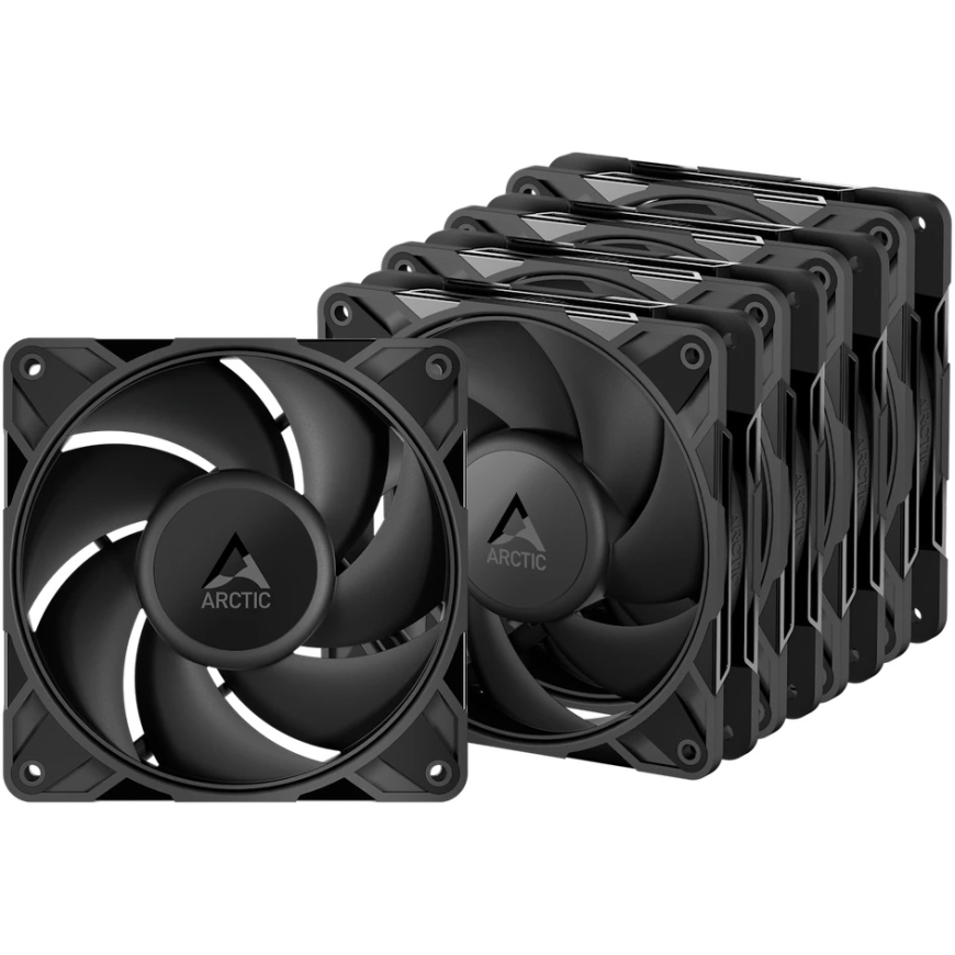 Arctic P12 Pro PST LN korpusa ventilatori – 120 mm – 5 gab. iepakojumā – Melns – PWM kontrole – Zems troksnis