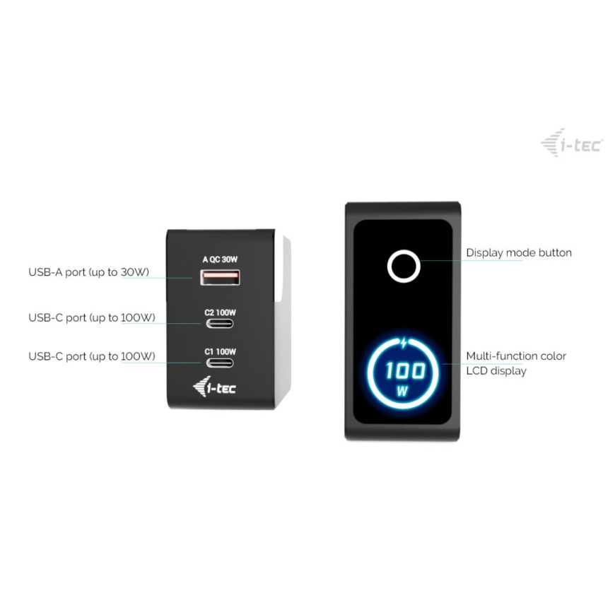 i-tec CHARGER-INTG100W mobiililaitteen laturi Universaali Musta AC Pikalataus Sisätila – 4
