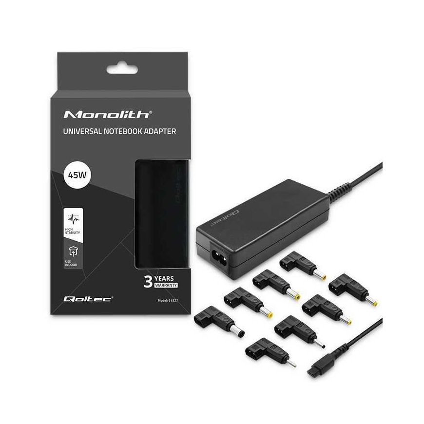 Qoltec Ülikasutatav toiteadapter sülearvutile 45W (51527) Must – 4