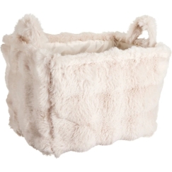 Storage Solutions Rectangular Basket with Handle, Faux Plush Fur, Sand Color, 40 x 30 x 28 cm