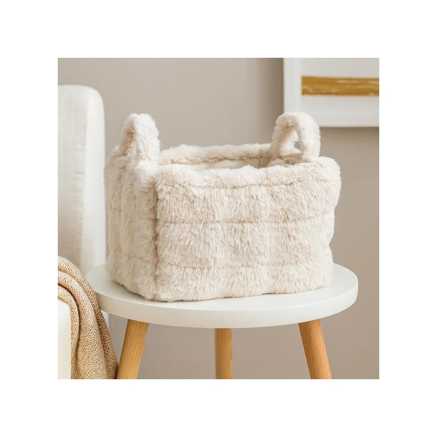 Storage Solutions Rectangular Basket with Handle, Faux Plush Fur, Sand Color, 40 x 30 x 28 cm – 3