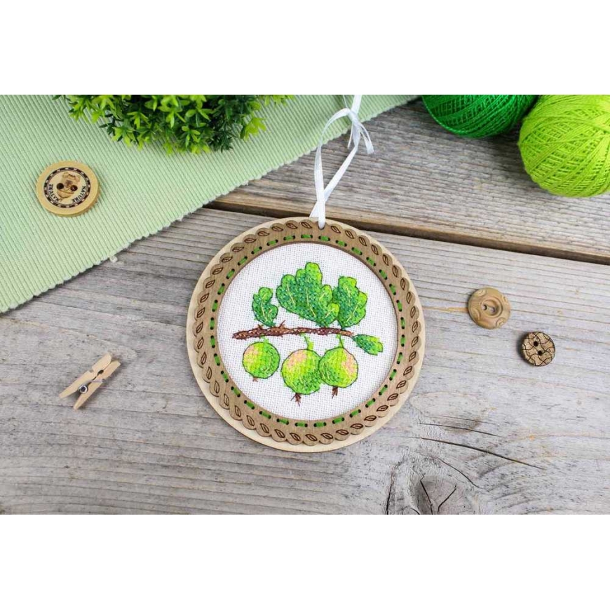 Beldizart Cross Stitch on Wooden Base "Miniature. Country Berries. Gooseberries" 10x10 cm SO-130 – 3