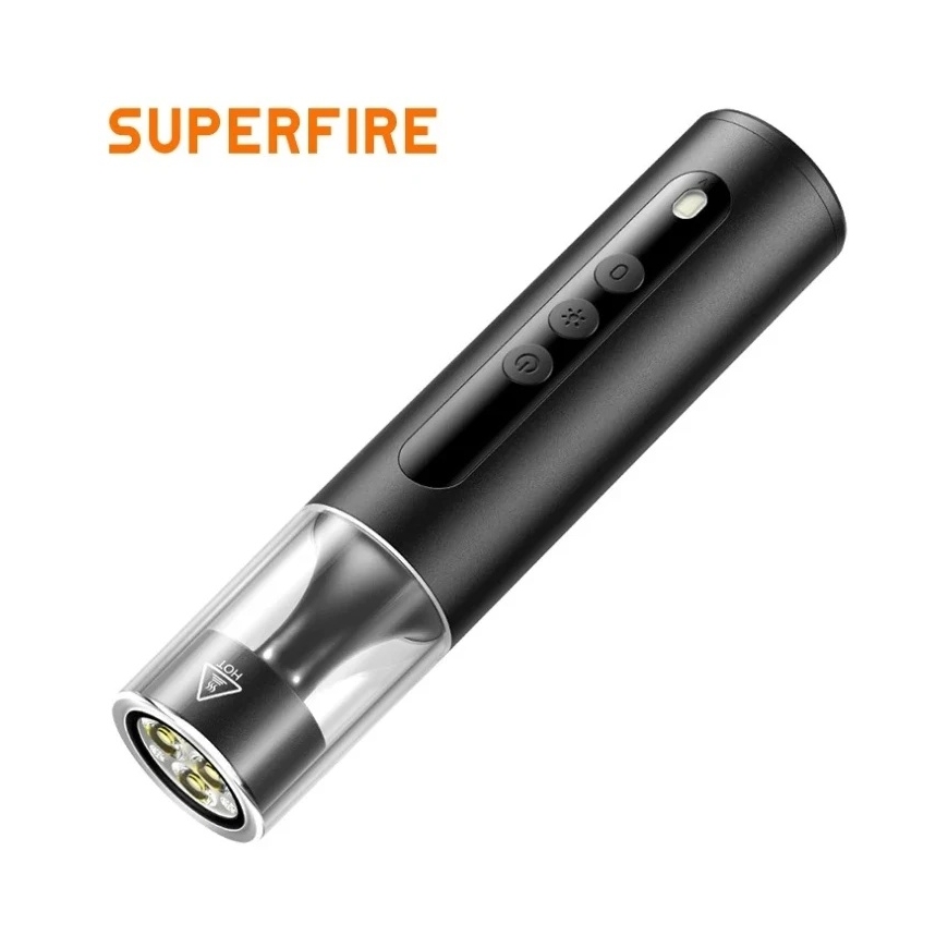 Superfire Camping Flashlight 3in1, 9W 700lm, +amber +UV 365nm 4000mAh USB C