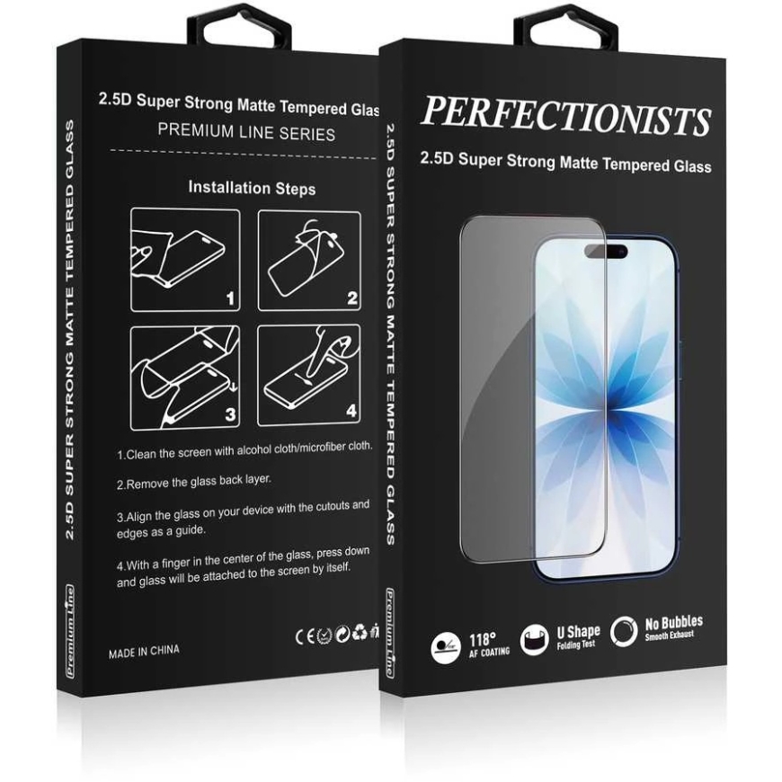 Perfectionists 2.5D Super Strong Matte Tempered Glass LCD aizsargstikls melns Apple iPhone 15 Pro