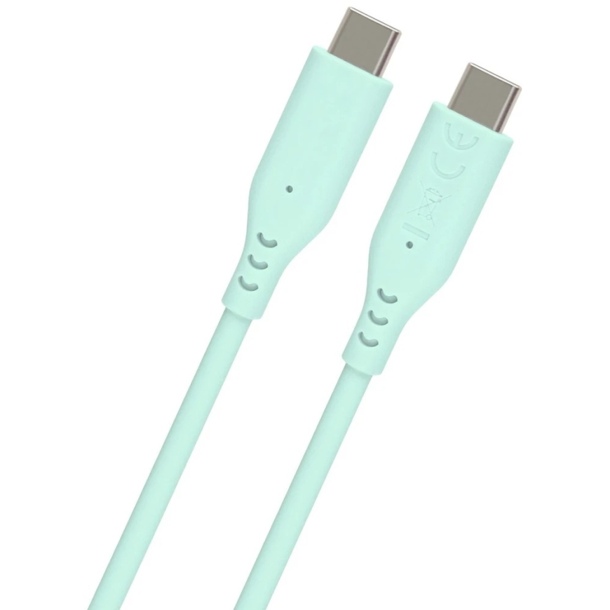 PREMIUMCORD USB-C to USB-C Cable, 60 W, 480 Mbps, Silicone, Turquoise Color, 1.5 m – 3