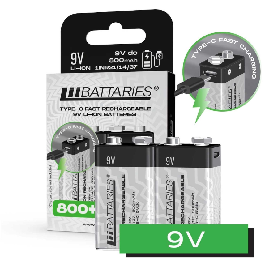 Liibattaries USB-C įkraunamos ličio jonų baterijos MN1604 Krona 9V (2 vnt) – 3