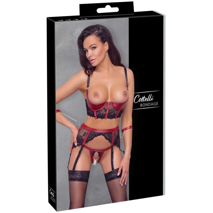 Cottelli Bondage Seksisetti Shelf Bra Set musta/punainen S