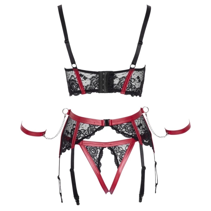 Cottelli Bondage Seksikomplekt Shelf Bra Set must/punane S – 5