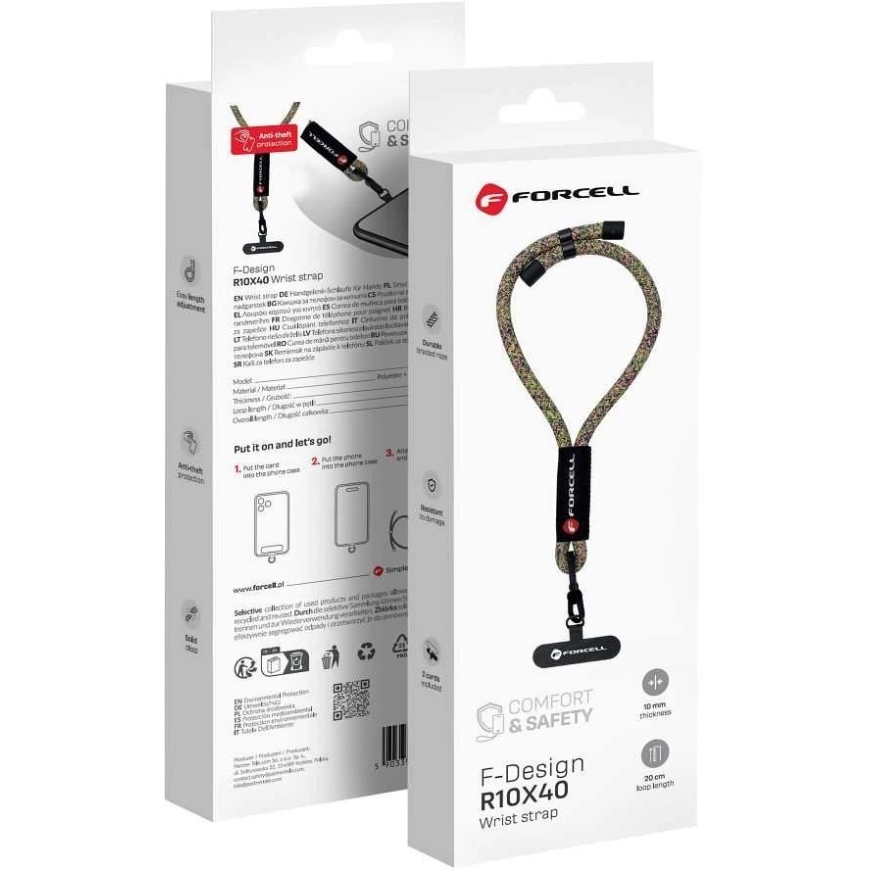 FORCELL F-DESIGN R10X40 ремешок для телефона на запястье с регулируемой длиной (макс. 20 см в петле) зеленый розовый фиолетовый
