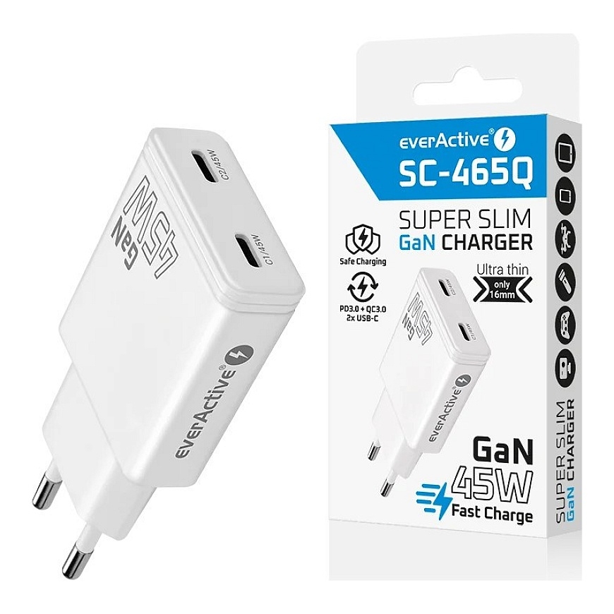 Laturi GaN 2x USB-C Quick Charge 3.0 45W PD valkoinen – 5