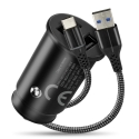 Automobilinis įkroviklis 2 X USB 12W juodas + USB-C laidas 1m Automobilinis įkroviklis 2 X USB 12W juodas + USB-C laidas 1m