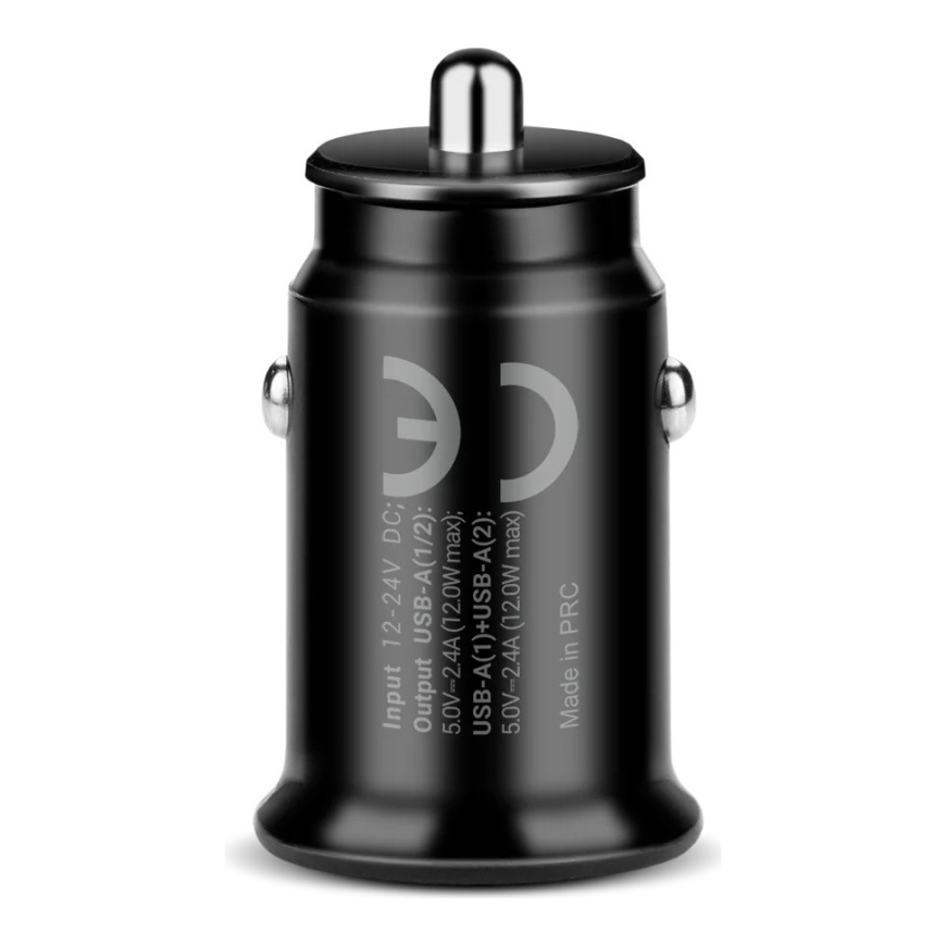 Car charger 2 X USB 12W black + USB-C cable 1m – 2